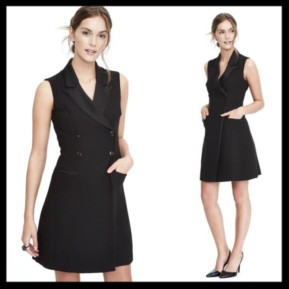 NWOT Banana Republic Black Sleeveless Tuxedo Dress
